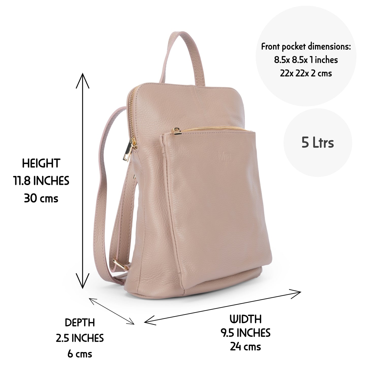 Mia - MADE IN ITALY Medium Convertible Backpack Purse, Genuine Italian Leather, 4 in 1 Design - Ideal For Everyday Use