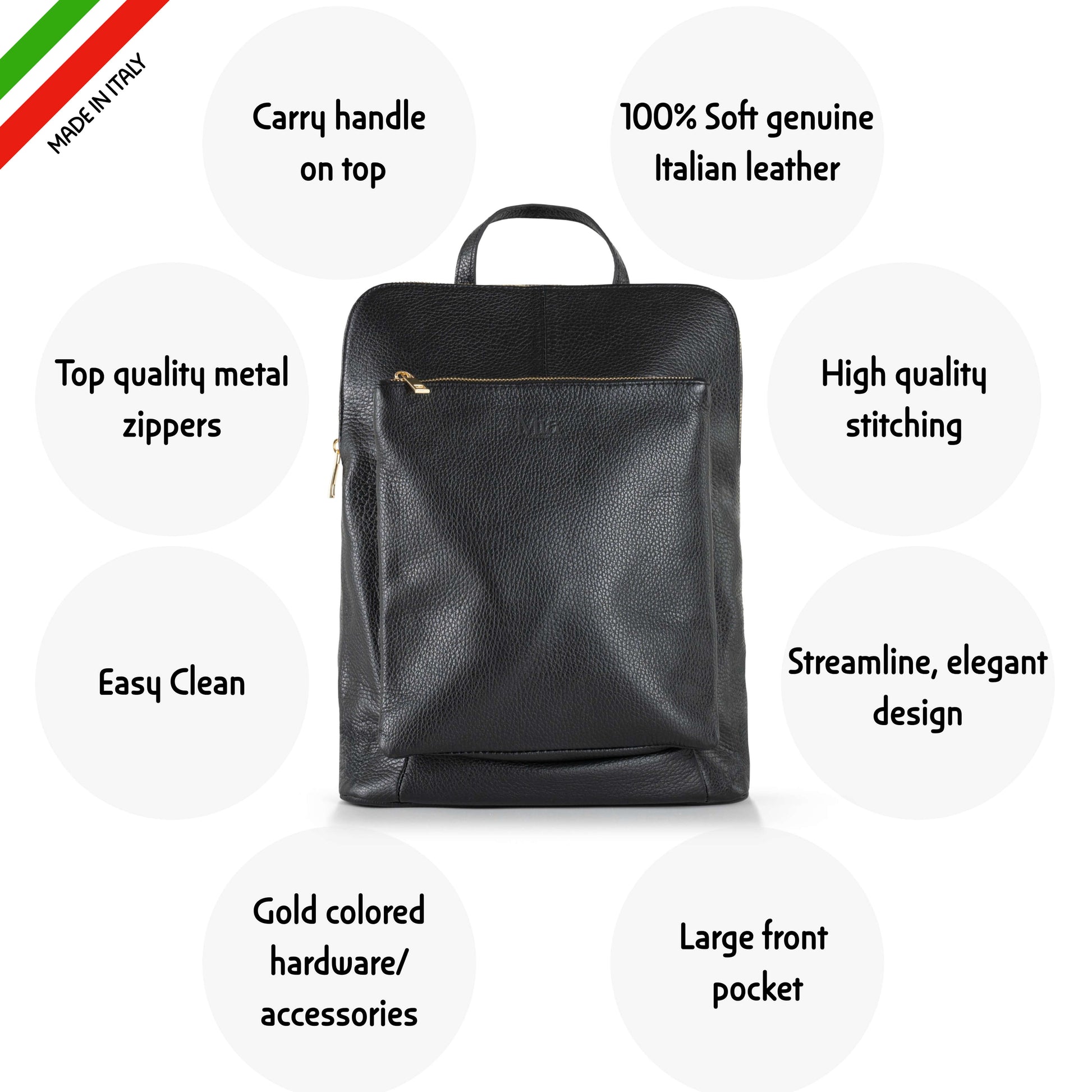 Italian leather backpack and crossbody bag - SARAH Black