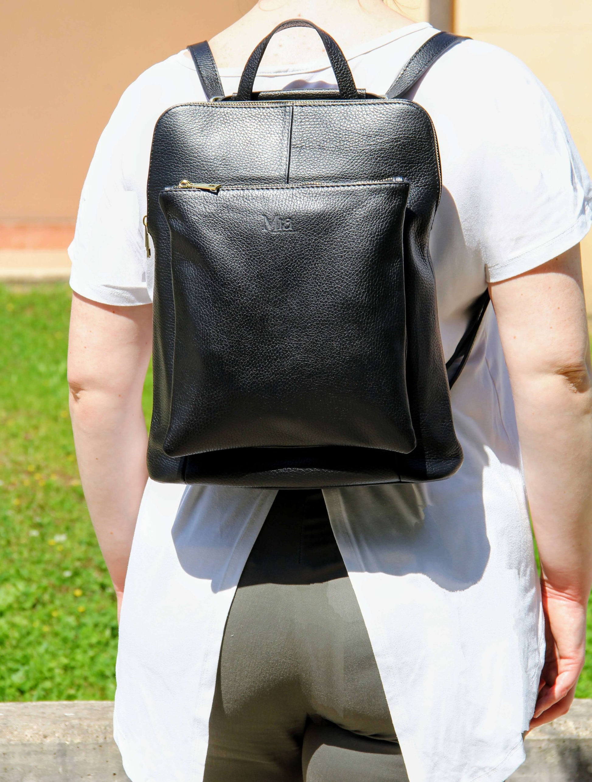 Italian leather backpack and crossbody bag - SARAH Black