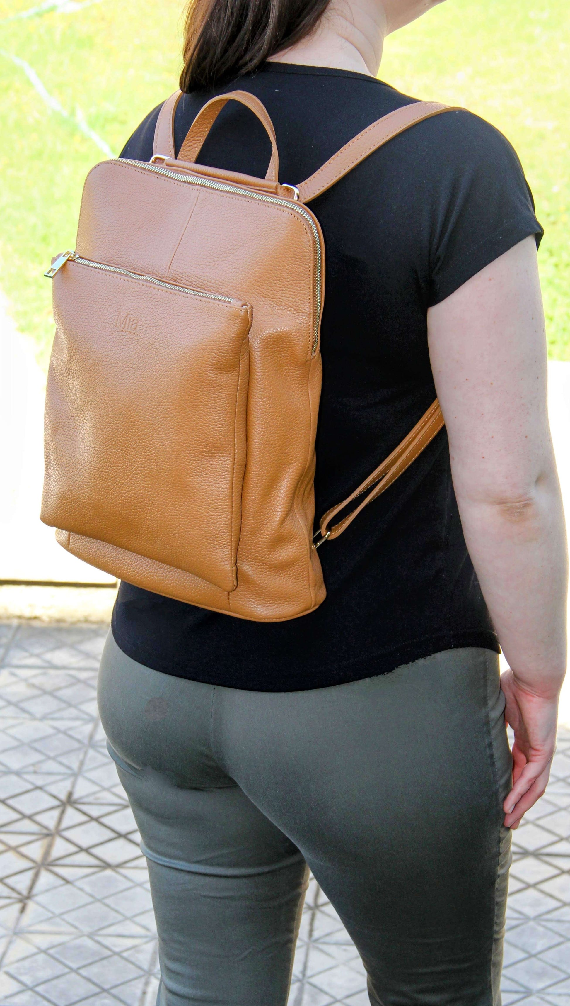 Italian leather backpack and crossbody bag - SARAH - Brown