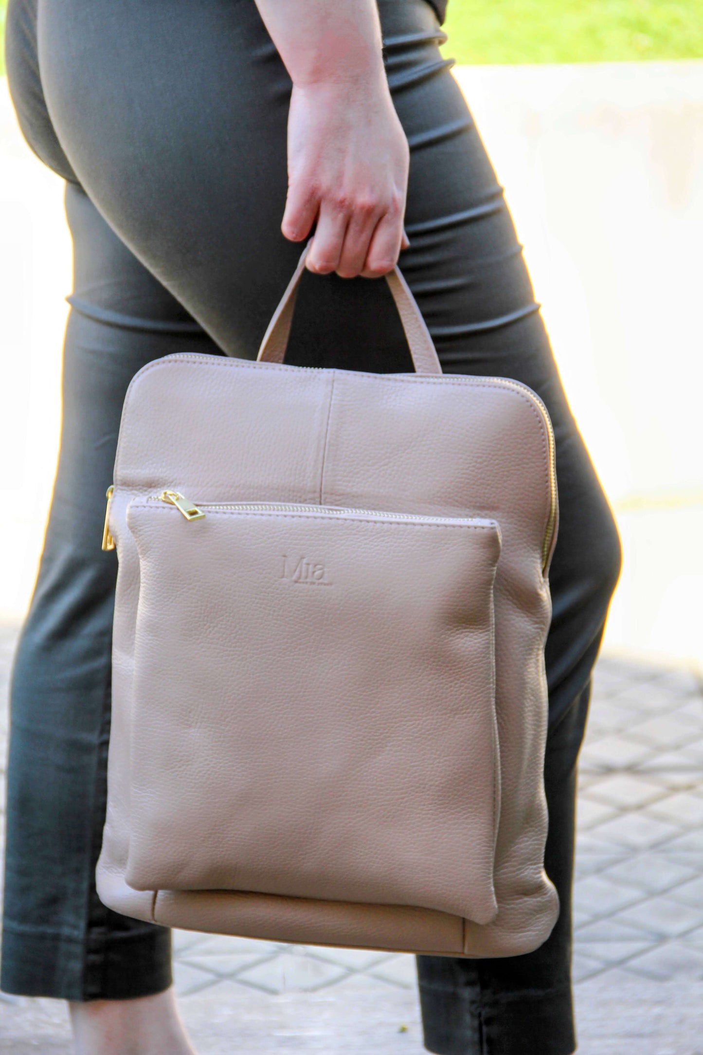 Italian leather backpack and Crossbody bag - SARAH - Nude