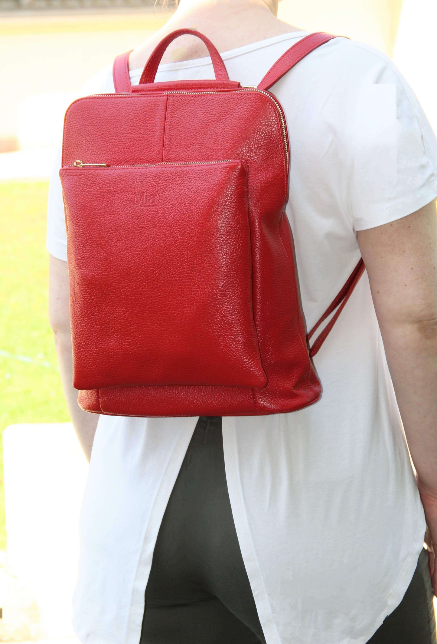 Italian leather Backpack and Crossbody bag - SARAH - Red